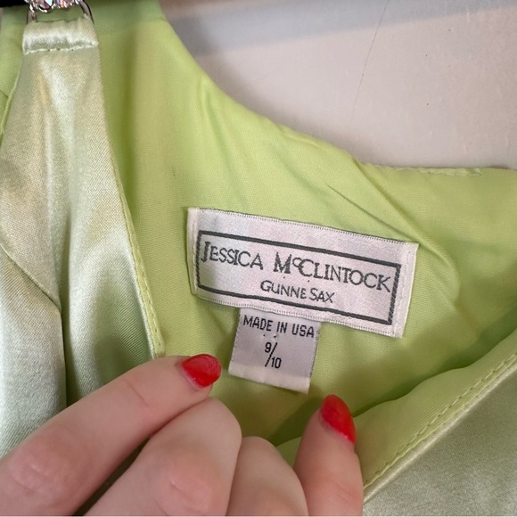 Jessica McClintock for Gunne Sax | Green Silky Y2K Maxi Gown Size 9/10 - Picture 3 of 10
